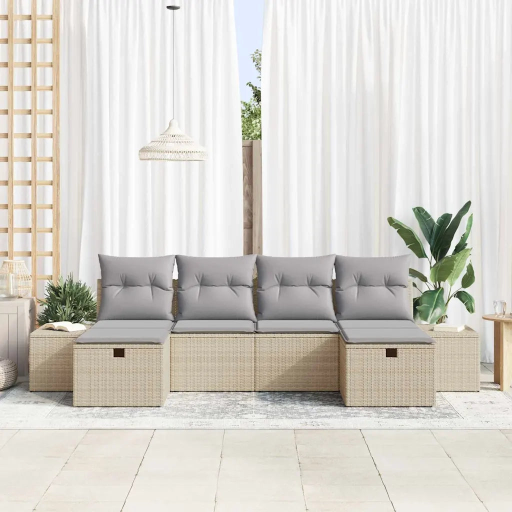 Set Divano da Giardino con cuscino 6 pcs Beige polyrattan