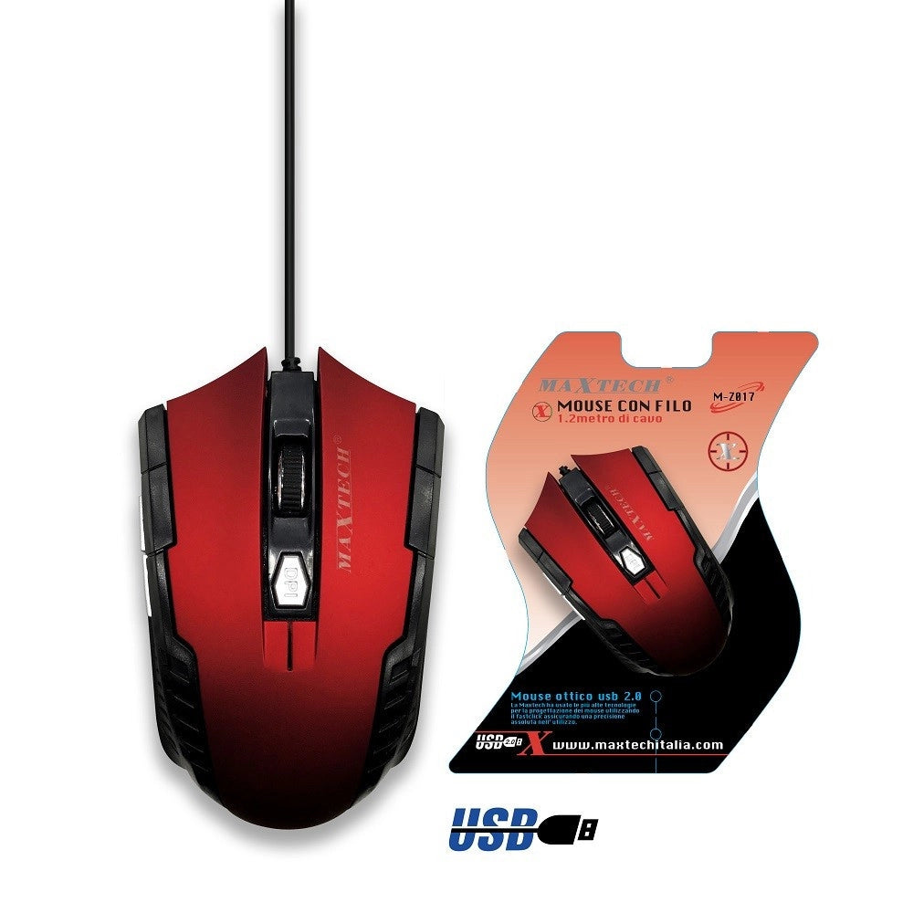 Trade Shop - Mouse Gaming Con Cavo Usb Ottico Mini Con Filo Per Computer Pc Da Gioco Maxtech M-z017 -