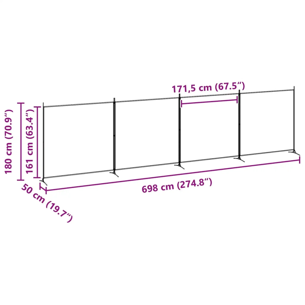 Paravento a 4 Pannelli Beige 698 x 180 cm Tessuto 42039233