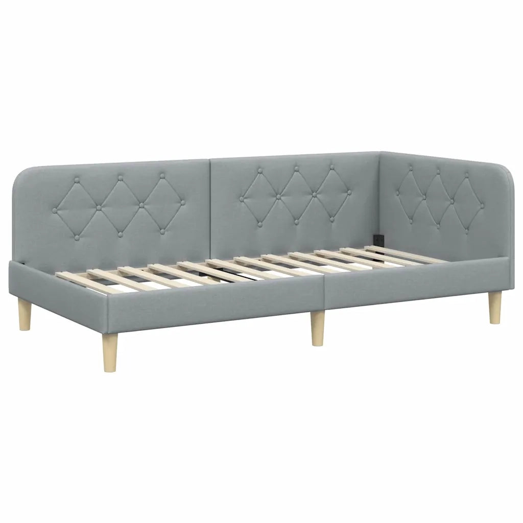 Cornice del letto ad angolo Grigio chiaro 90 x 200 cm Tessuto