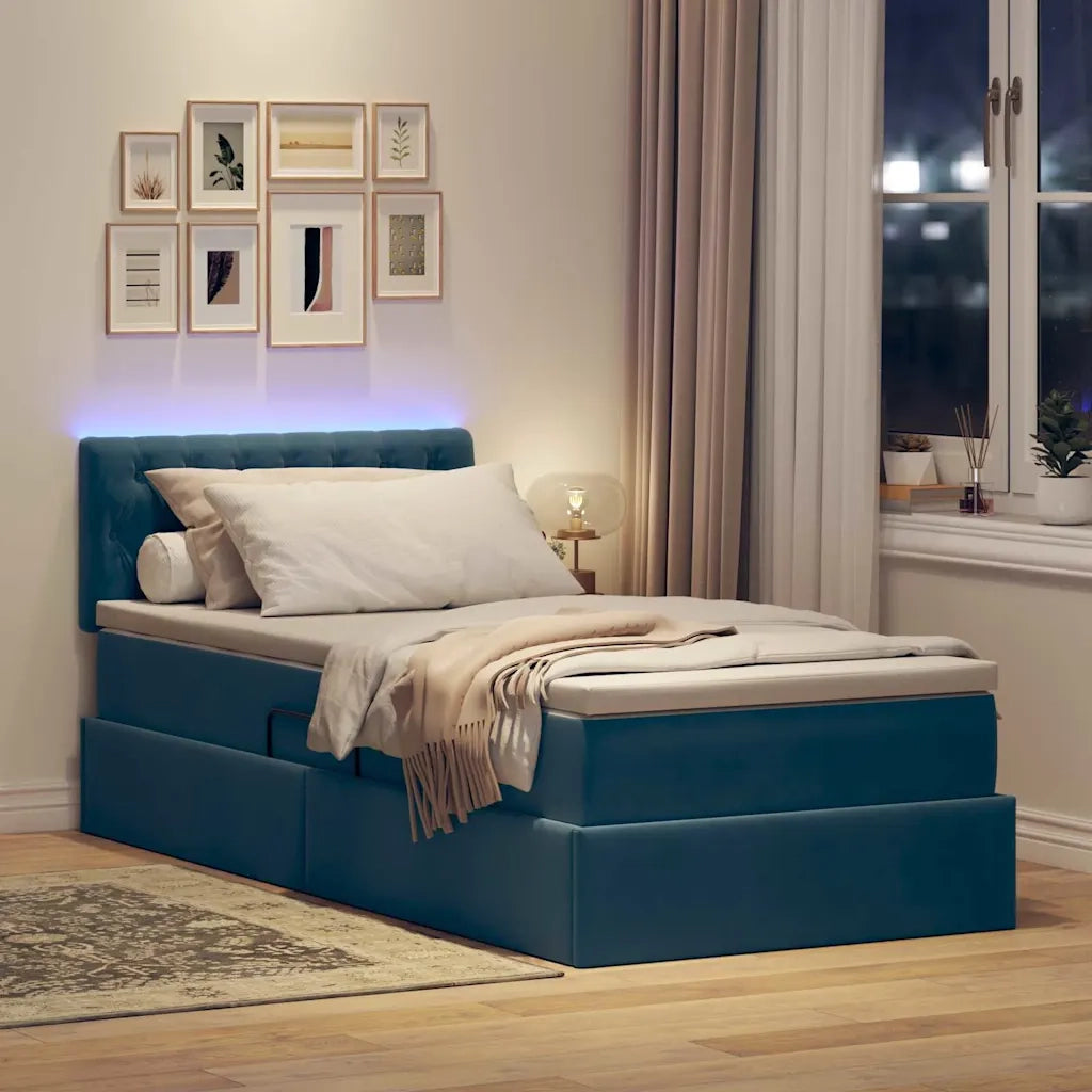 Letto con contenitore e LED Blu Scuro 100 x 200 cm Velluto 3371437
