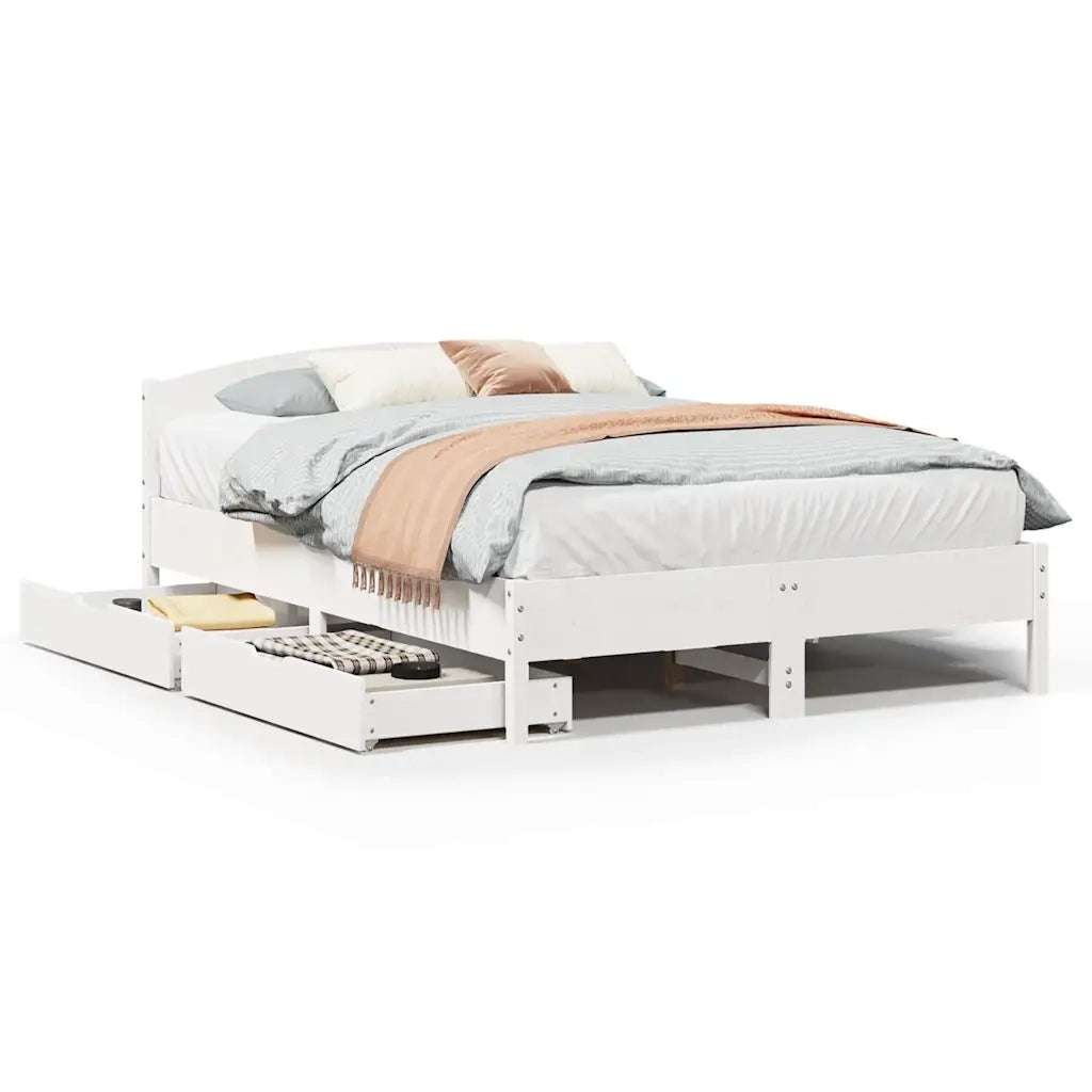 Letto senza Materasso-Struttura Letto Bianco 135x190 cm Legno Massello di Pino 438474