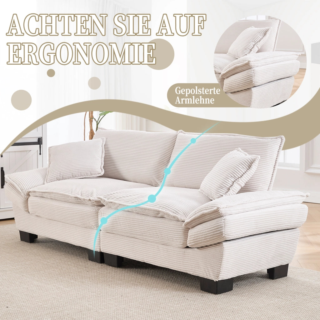 DIVANO 224x81x81 cm in velluto beige, 2 posti