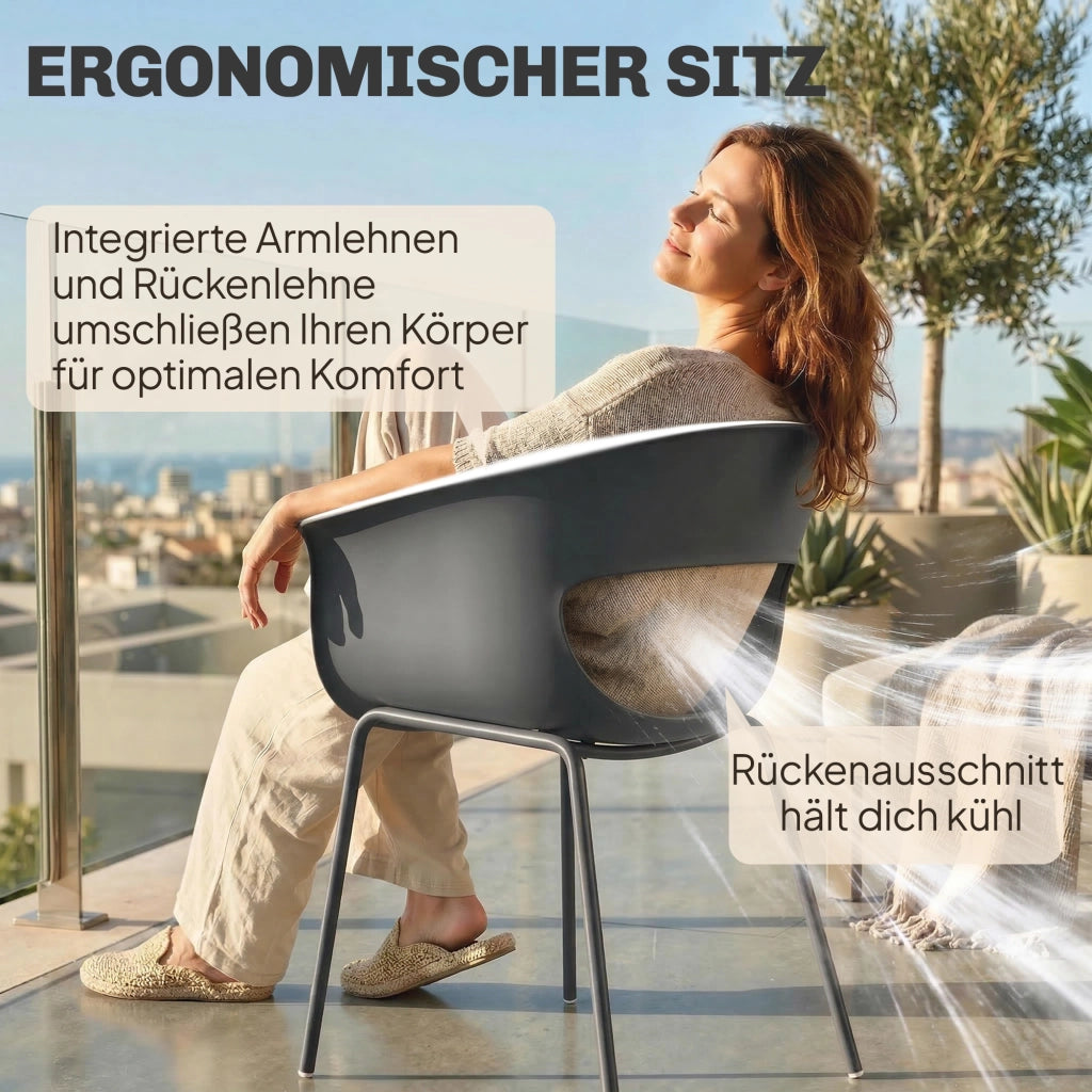 Set di sedie da giardino ¨C Minimal ¨C 4 pezzi ergonomiche con braccioli grigio scuro
