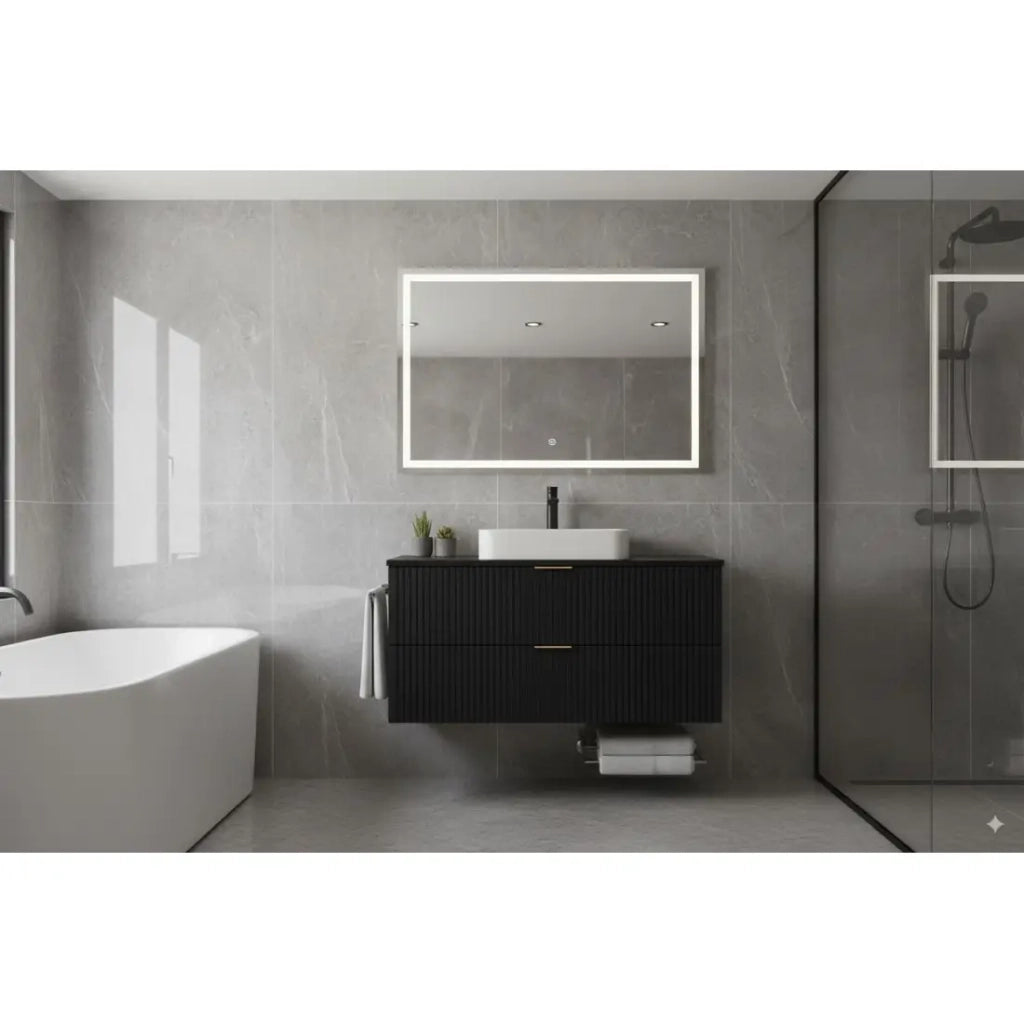 Mobile sottolavabo NOXERA 60 cm – Nero opaco – 2 cassetti + piano per lavabo