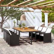 Set da Pranzo da Giardino 13 pz con Cuscini in Polyrattan Nero