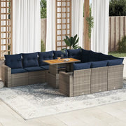 Set Divani da Giardino 11 pz con Cuscini in Polyrattan Grigio 3327092