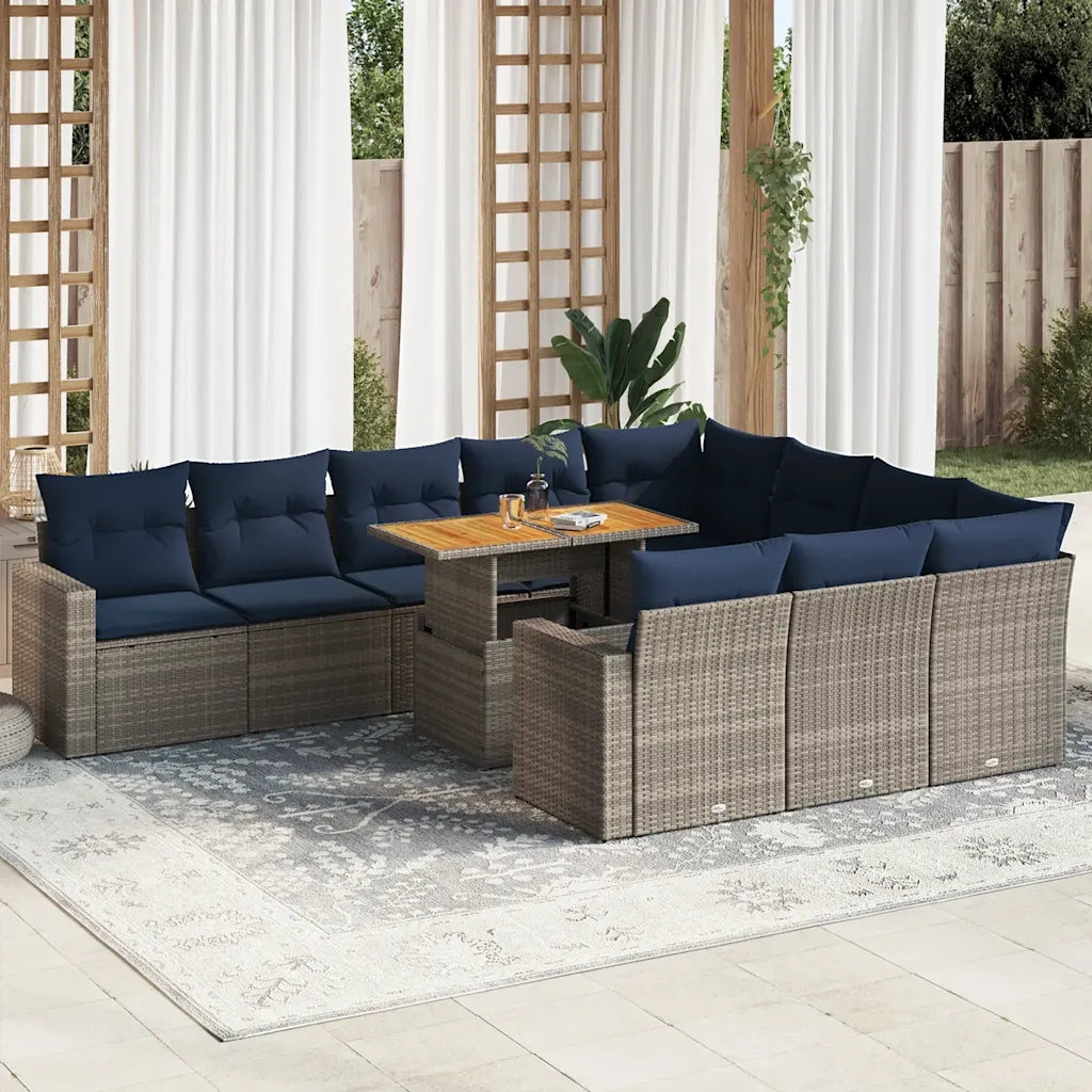 Set Divani da Giardino 11 pz con Cuscini in Polyrattan Grigio 3327092