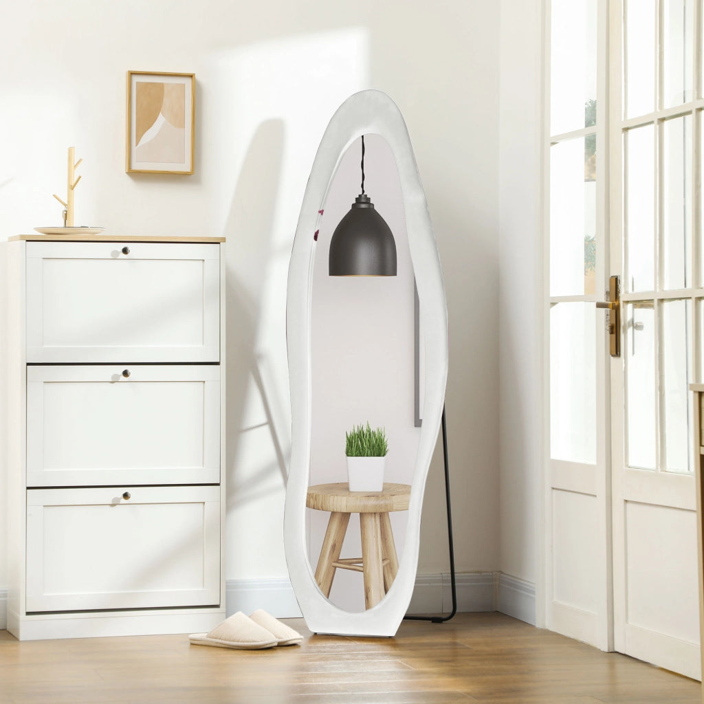 Specchio da Terra con Cornice in Velluto ¨C Minimal ¨C Bianco 160x50 cm