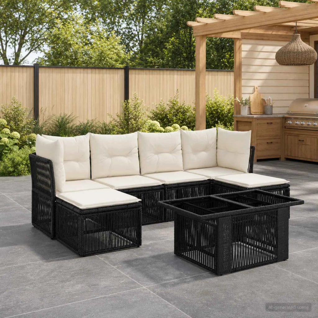 Set Divano da Giardino 7 pz Nero polyrattan 3436507