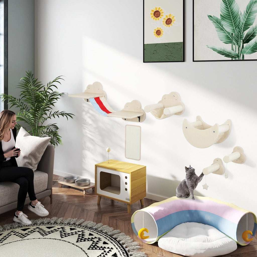 Gioco per Gatti a Parete con Amaca e Piattaforme ¨C Minimal ¨C Beige
