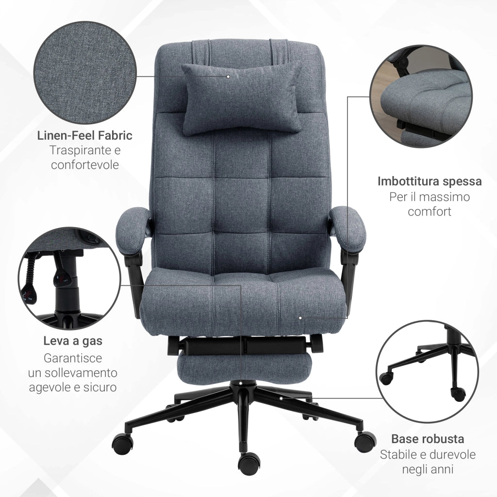 Poltrona Ufficio Ergonomica Reclinabile ¨C Xylo ¨C Grigio con Poggiatesta e Poggiapiedi 66x76x112-120cm