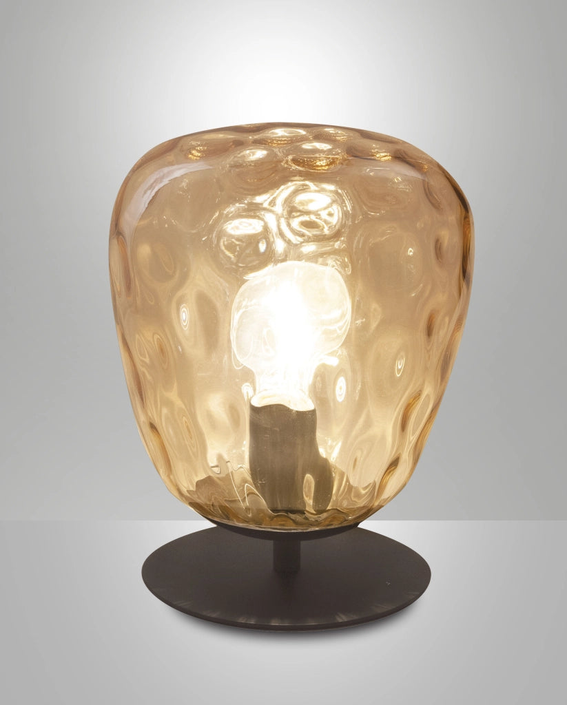Gisella Lampada da Tavolo in Vetro Soffiato e Metallo Colore Ambra E27 40W - Elegante Illuminazione d'Interni di Design Moderno e Raffinato