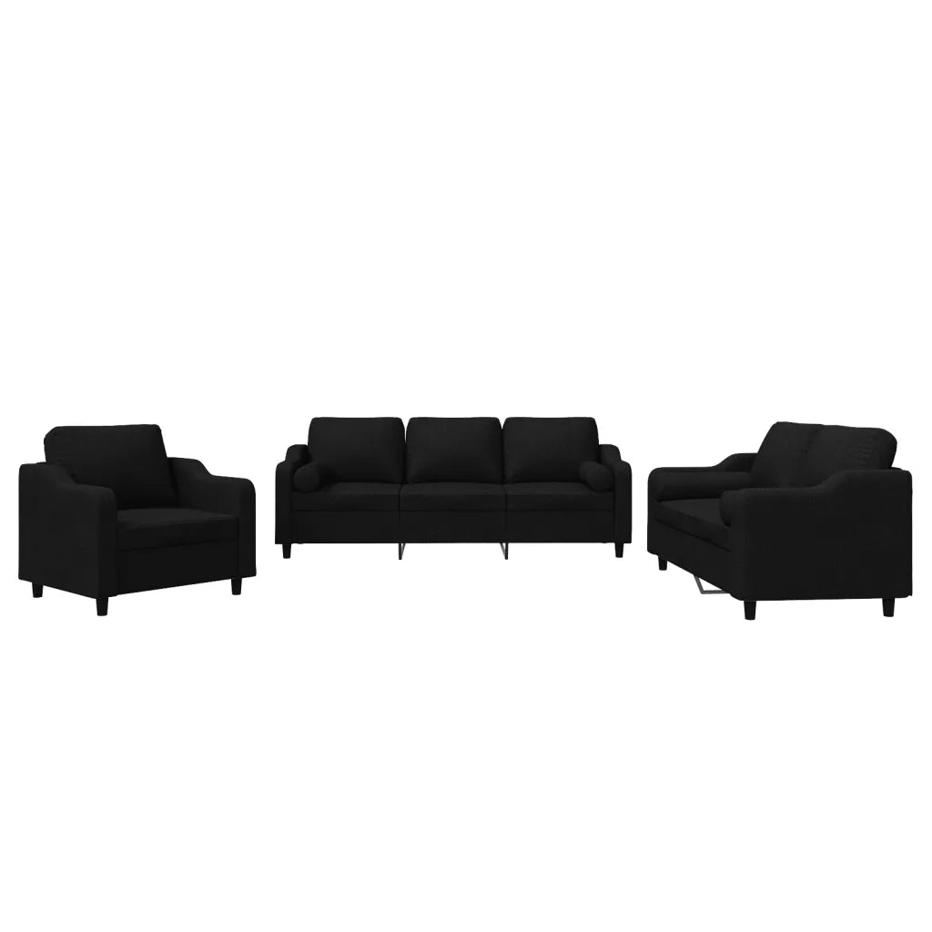 Set Divani 3 pz con Cuscini Nero in Tessuto