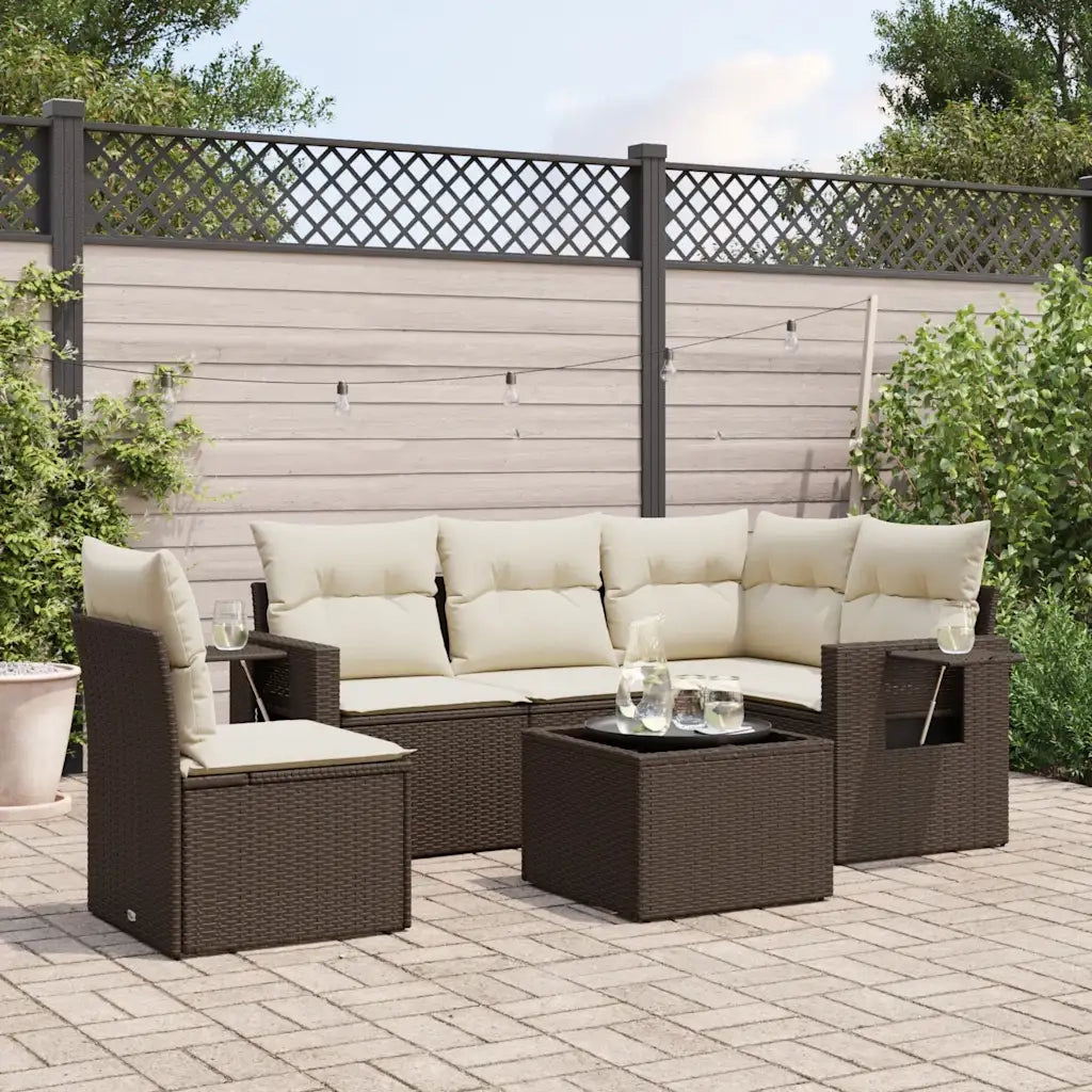 Set Divano da Giardino 6 pz con Cuscini Marrone in Polyrattan 3252520