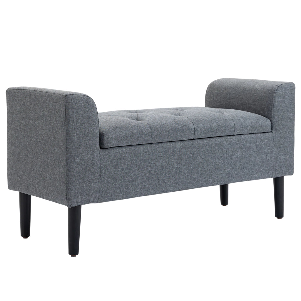 Panca contenitore imbottita ¨C Xylo ¨C lino grigio chiaro, legno di caucci¨´, 116x44x58 cm