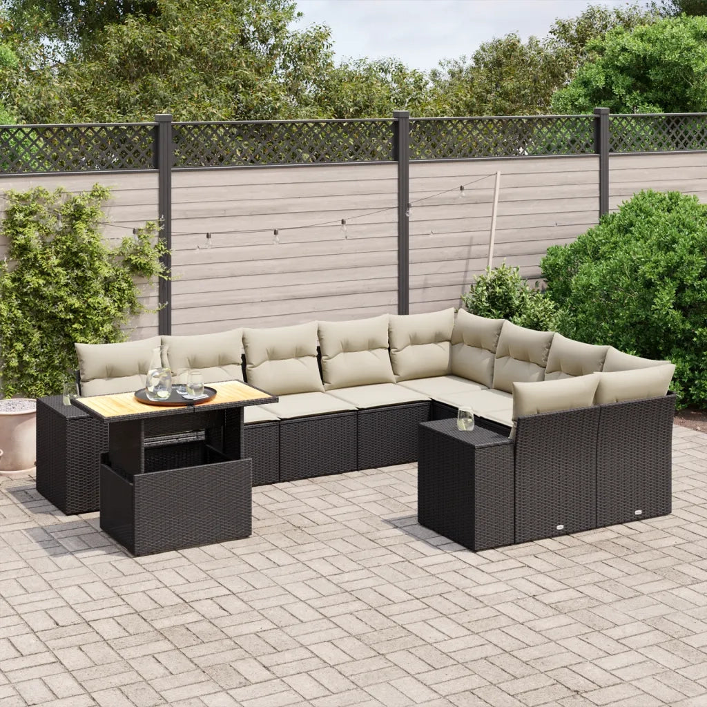 Set Divani da Giardino 10pz con Cuscini in Polyrattan Nero 3272799