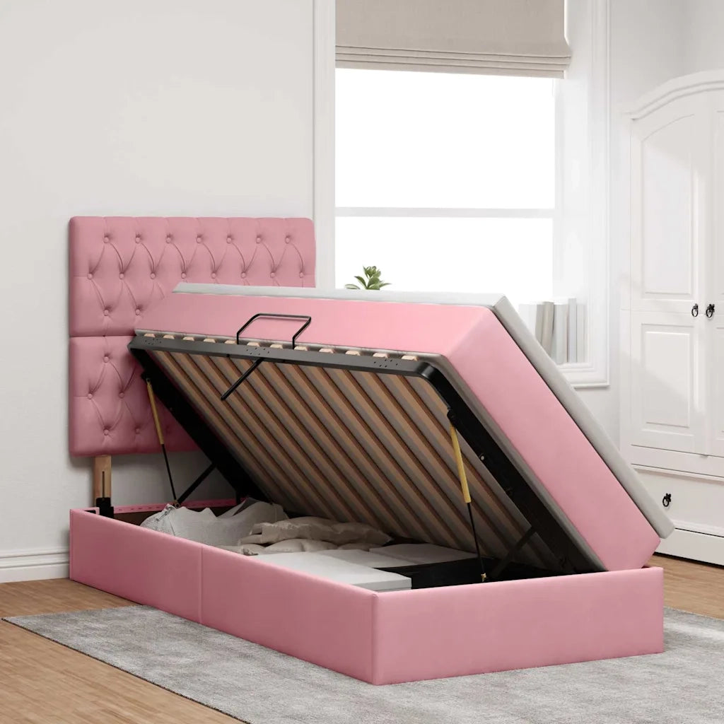 Letto con contenitore e LED con led Rosa 90 x 190 cm Velluto