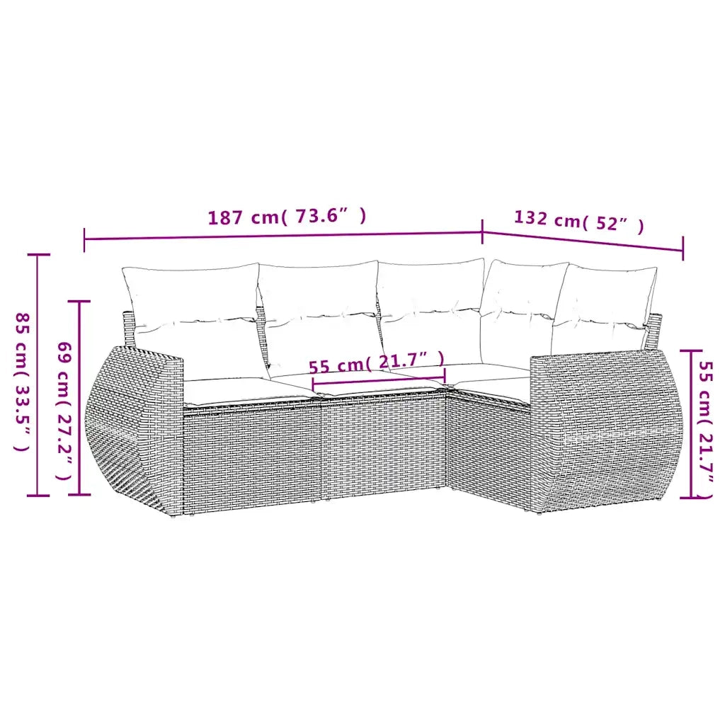 Set Divano da Giardino 4pz con Cuscini Grigio Chiaro Polyrattan 3221311