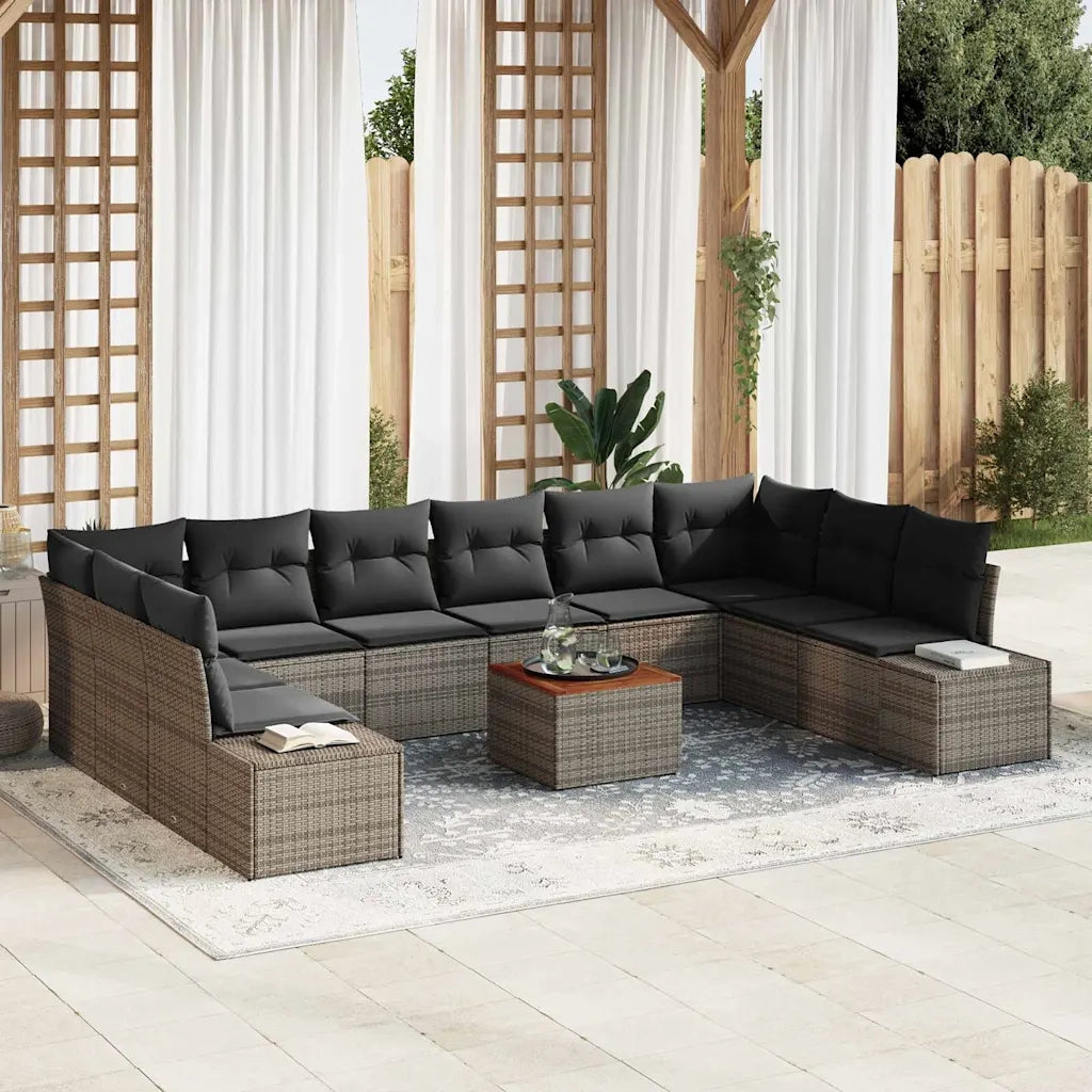 Set Divano da Giardino con cuscino 11 pcs Grigio polyrattan