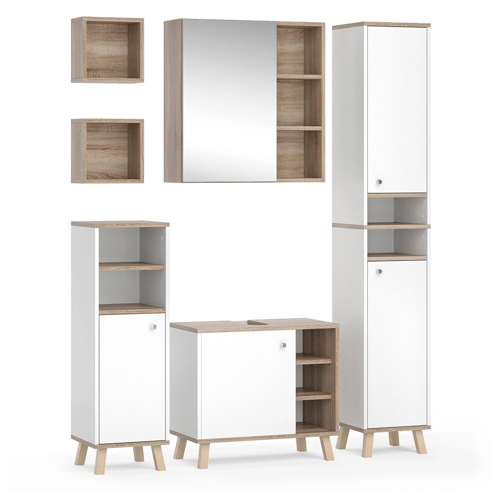 Vicco Set mobili bagno Bianco 5 parti, con armadio alto