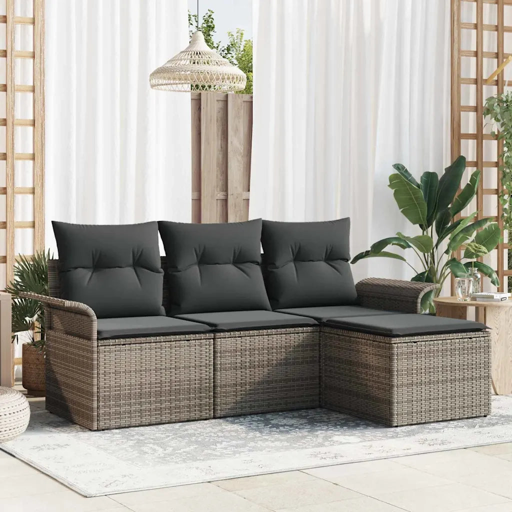 Set di divani con cuscino 4 pcs Grigio polyrattan 3345309