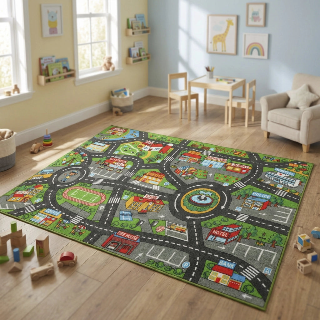 Tappeto gioco bambini citt¨¤ ¨C Xylo ¨C 200x150 cm multicolore antiscivolo
