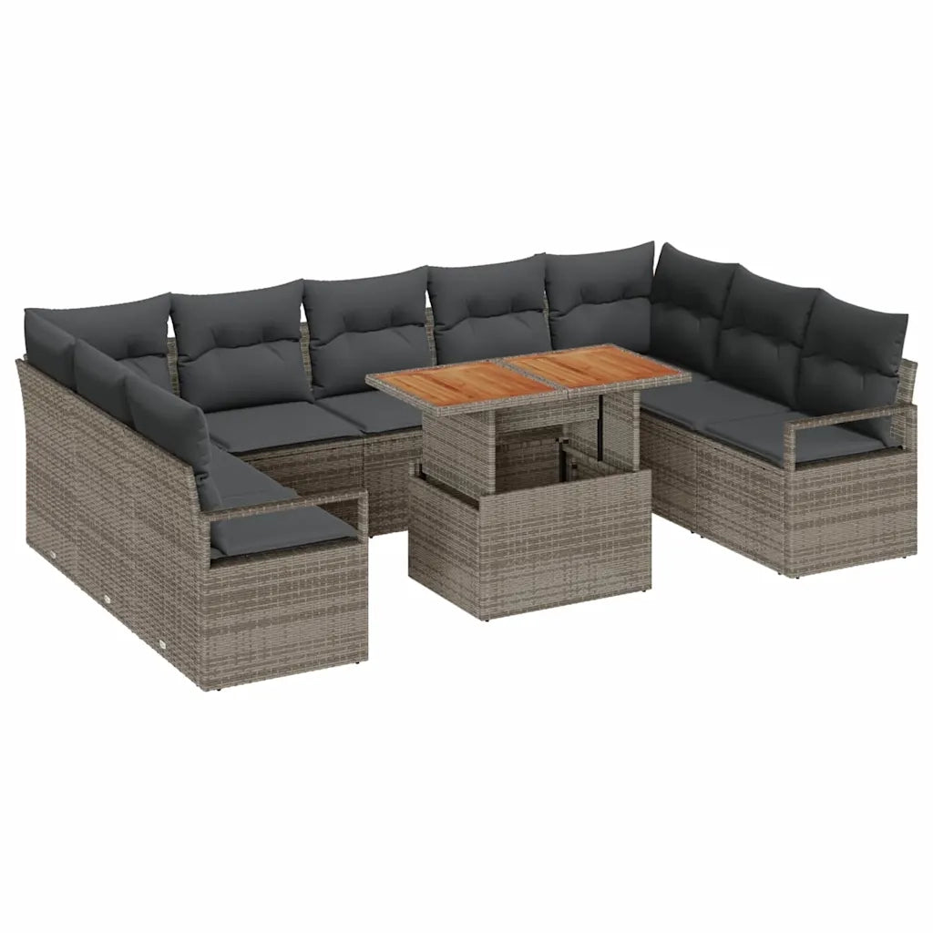 Set Divano da Giardino con cuscino 10 pcs Grigio e Marrone