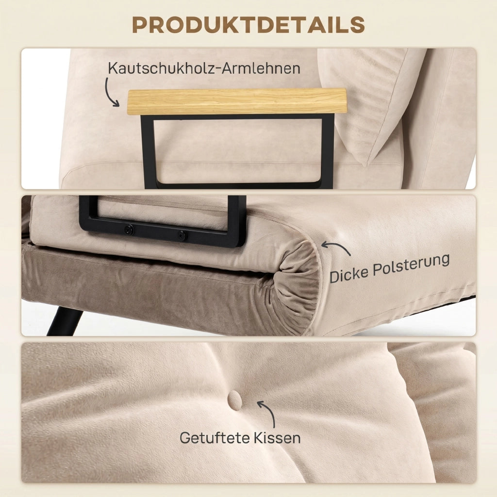 Divano letto 2 posti in velluto ¨C Xylo ¨C Beige con 2 cuscini