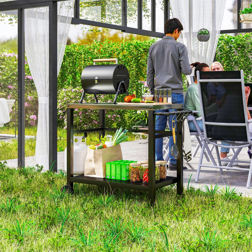 Carrello barbecue da giardino ¨C Xylo ¨C piano di lavoro con ganci e ripiano 102x50x81cm grigio antracite