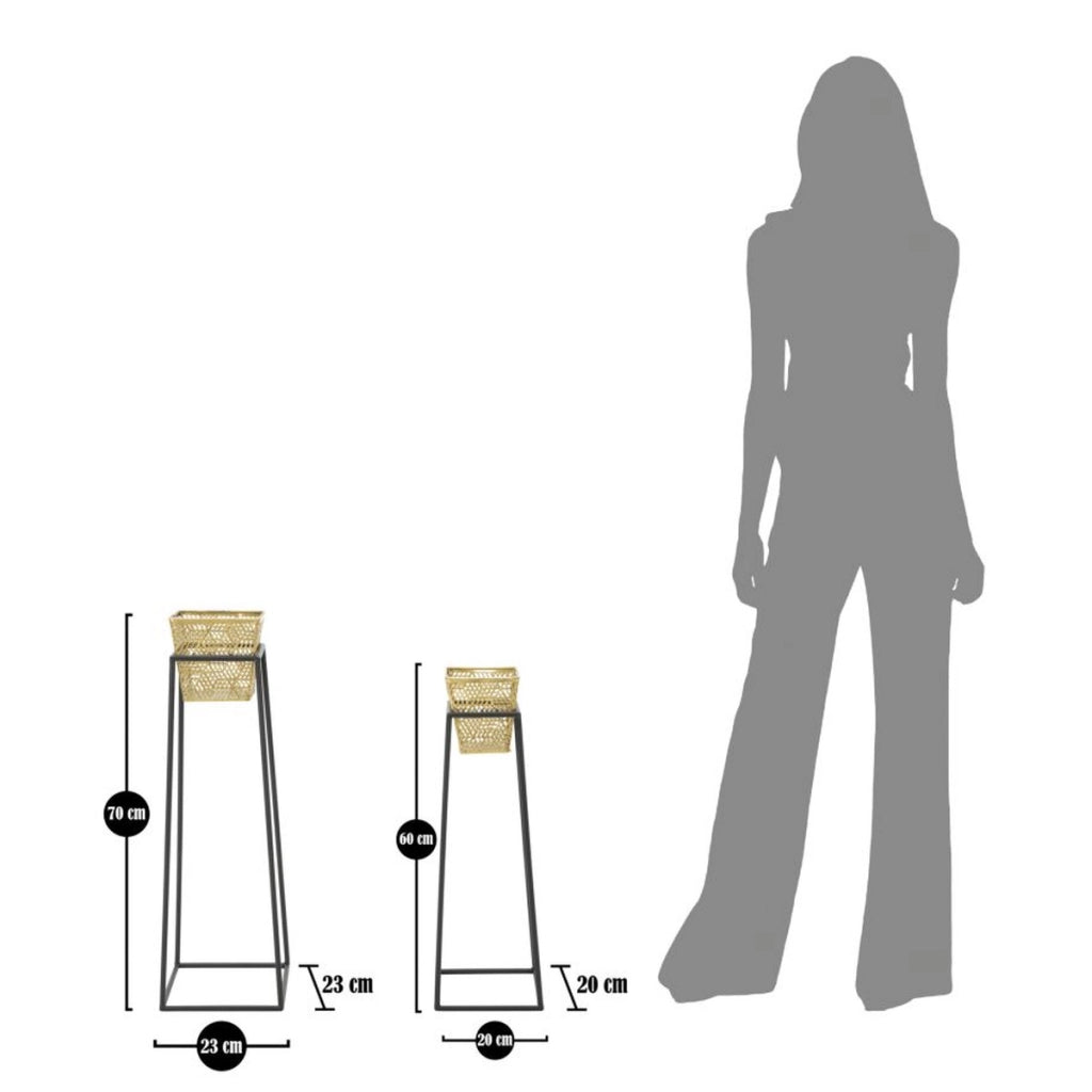 Set di 2 Vasi per Piante VKH417, Oro, Metallo, 23x23x70 cm