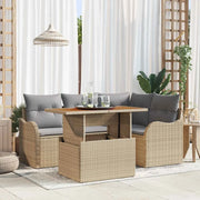 Set Divano da Giardino 5 pcs Beige Poly Rattan