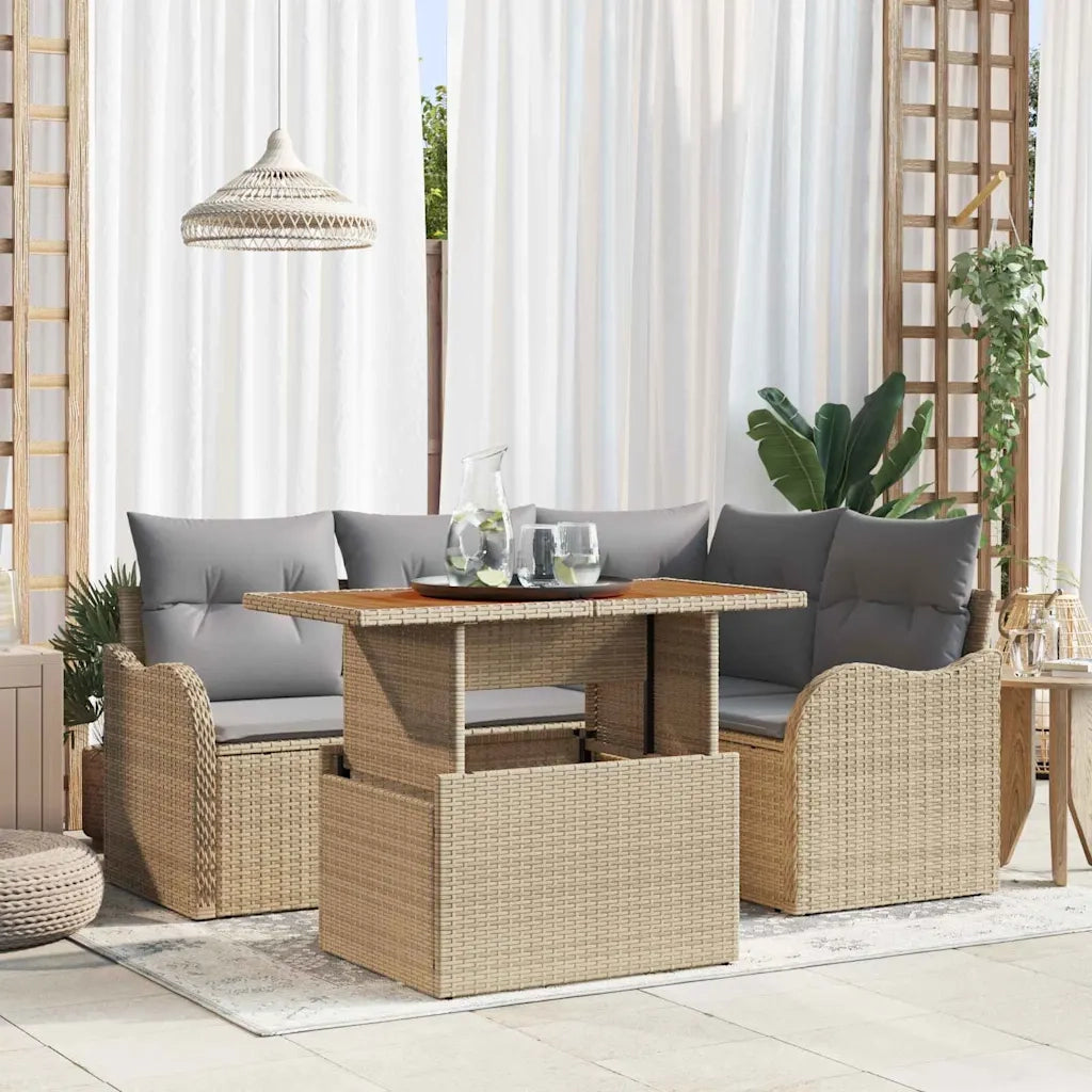 Set Divano da Giardino 5 pcs Beige Poly Rattan