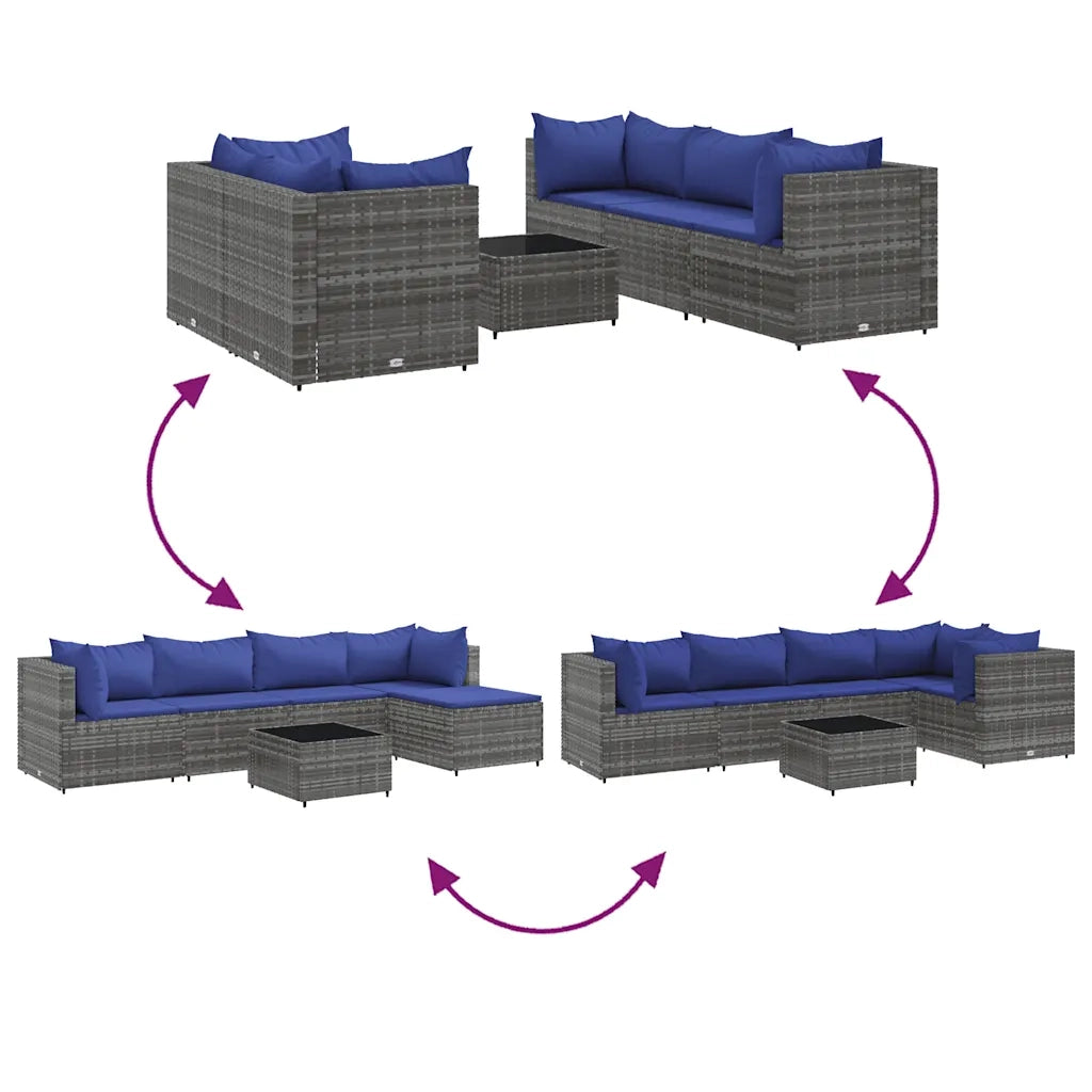 Set Divani da Giardino 6 pz con Cuscini in Polyrattan Grigio 3308071