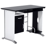 Scrivania per Computer con Ripiano, Cassetto e Armadietto ¨C Minimal ¨C Bianca e Nera, MDF e Ferro, 100x52x75 cm