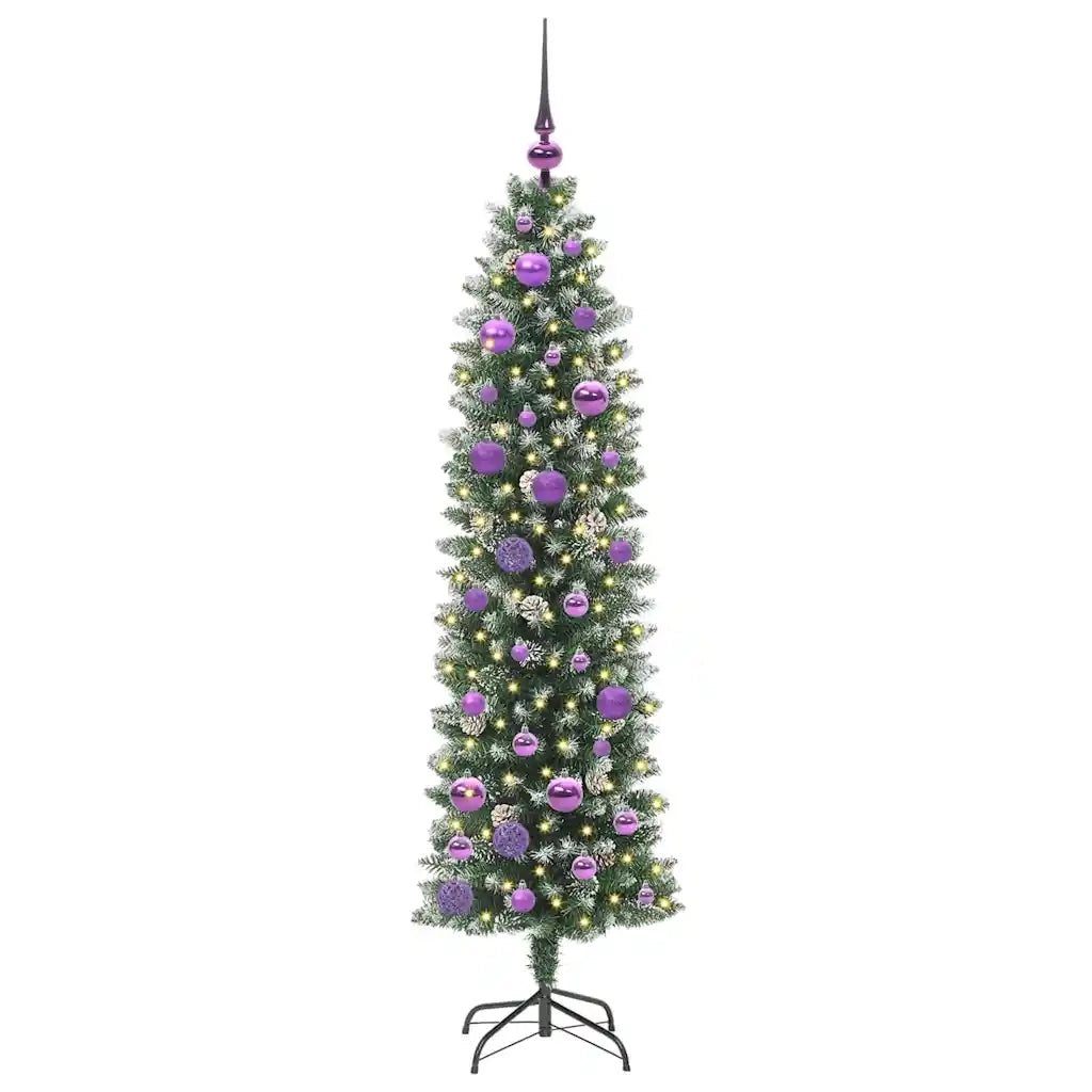 Albero di Natale Artificiale Sottile Verde e Bianco 150 cm 3395287