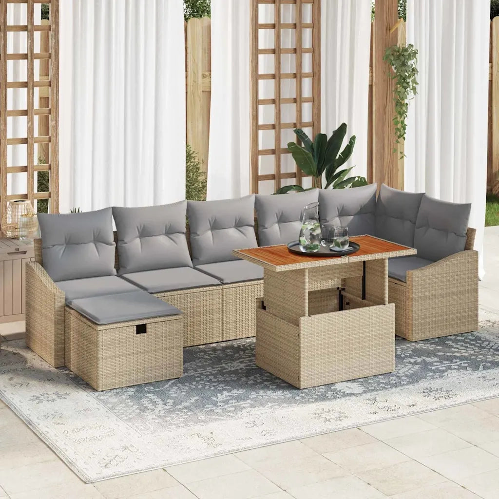 Set Divano da Giardino con cuscino 8 pcs Beige polyrattan