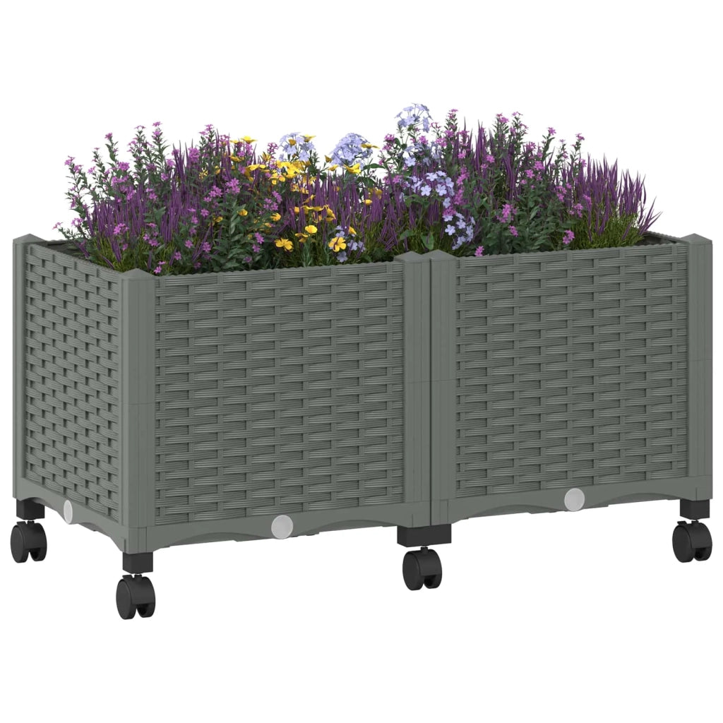 Vaso da Giardino con Ruote Grigio Chiaro 80 x 40 x 48 cm PP 3422962