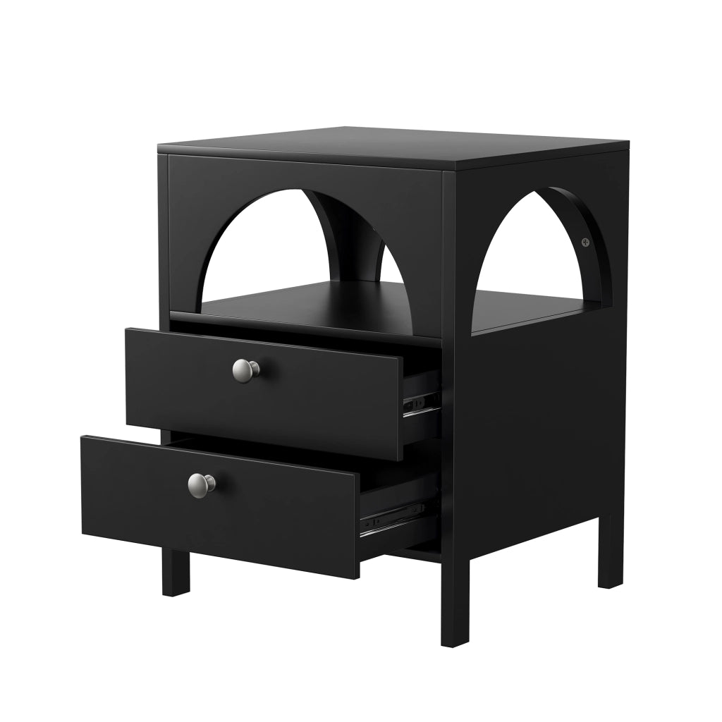 COMODINO moderno 45 x 40 x 58 cm nero con 2 cassetti e 1 vano aperto