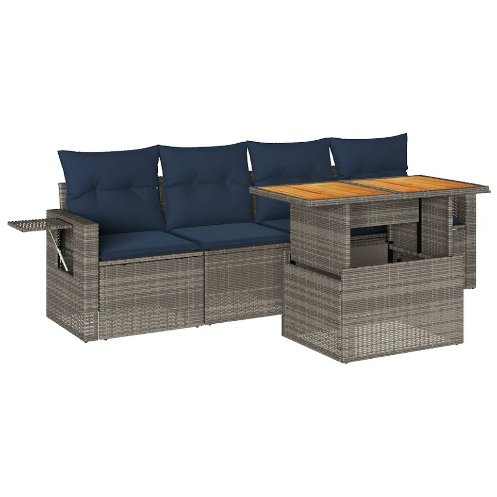 Set Divano da Giardino 5 pz con Cuscini Grigio in Polyrattan 3327099