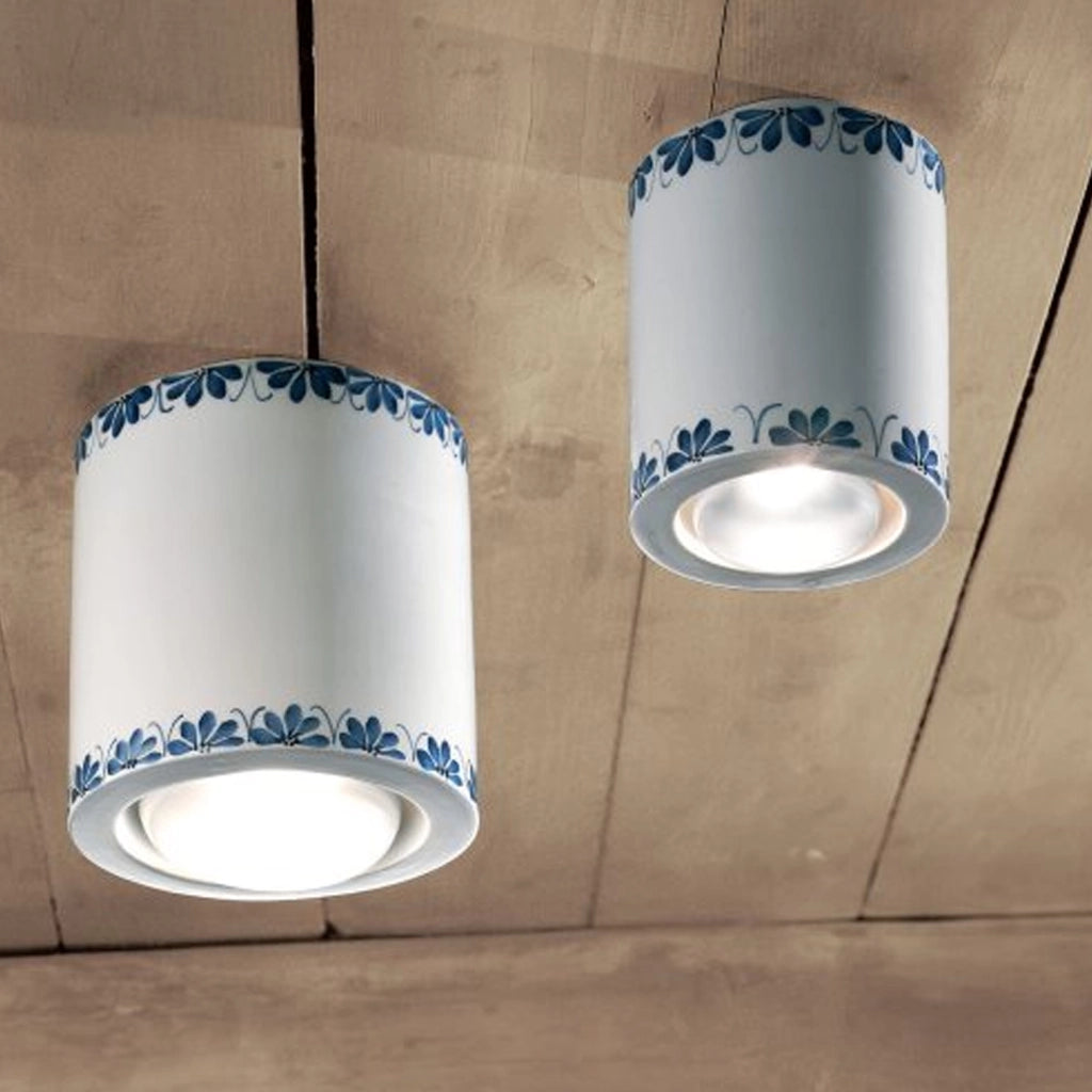 Plafoniera Classica Trieste Bianco Decorato Filo Marrone 1 Luce E14