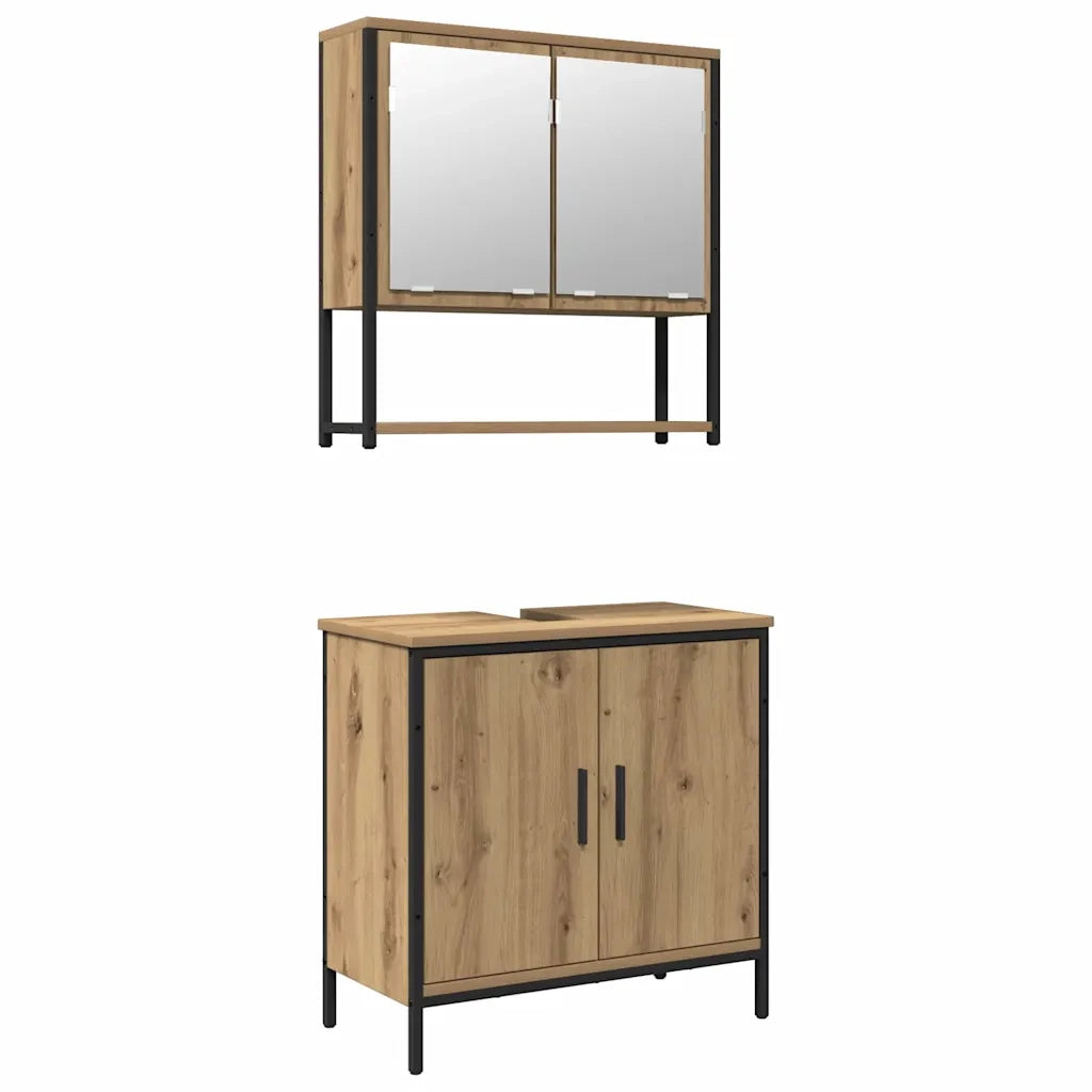Set di mobili per il Bagno | Armadio da bagno 2 pz Marrone Legno multistrato