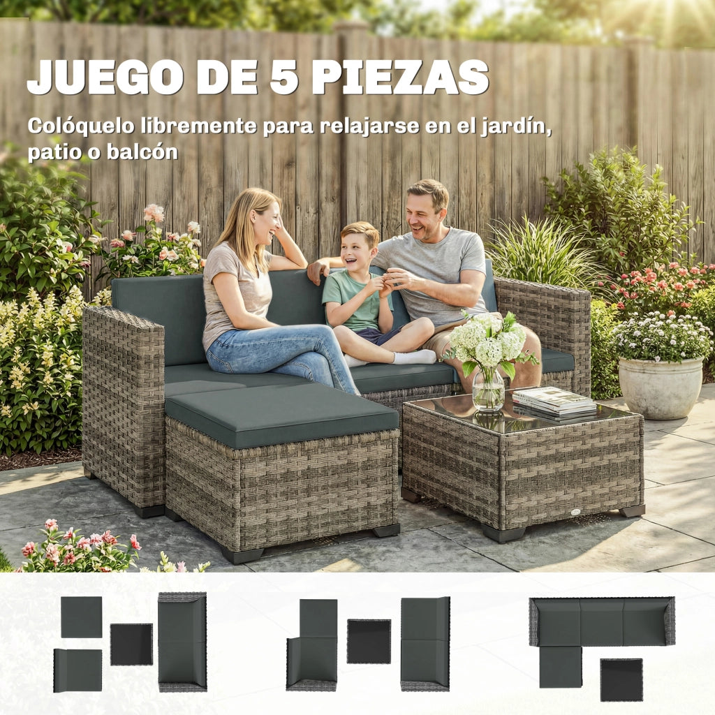 Set Giardino 5 Pezzi in Polyrattan con Cuscini ¨C Minimal ¨C Grigio