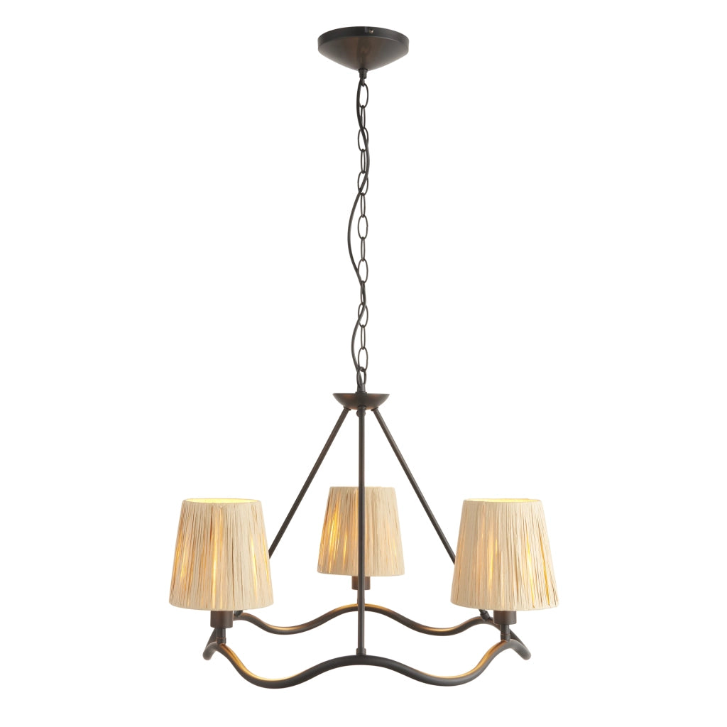 Lampadario WRIGGLE anello ondulato 3 luci rafia nero opaco