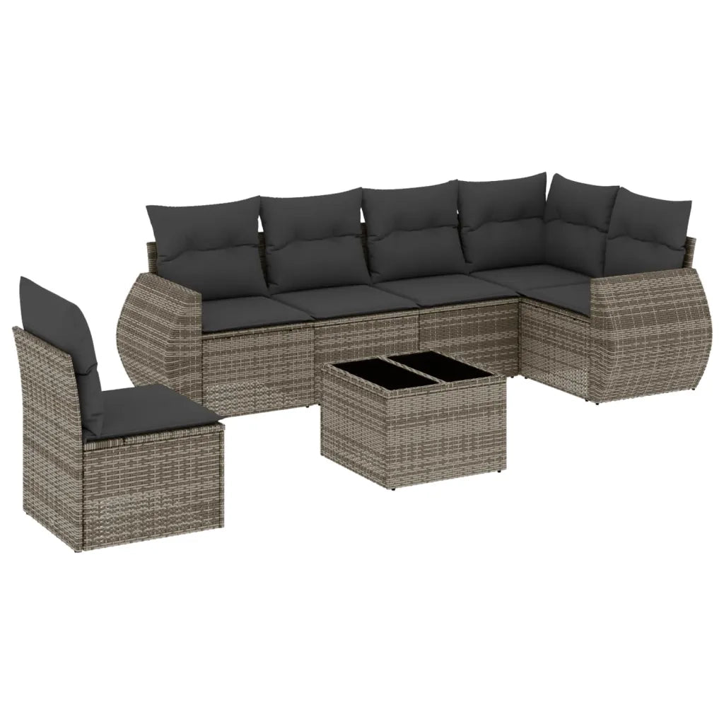 Set Divani da Giardino 7 pz con Cuscini Grigio in Polyrattan