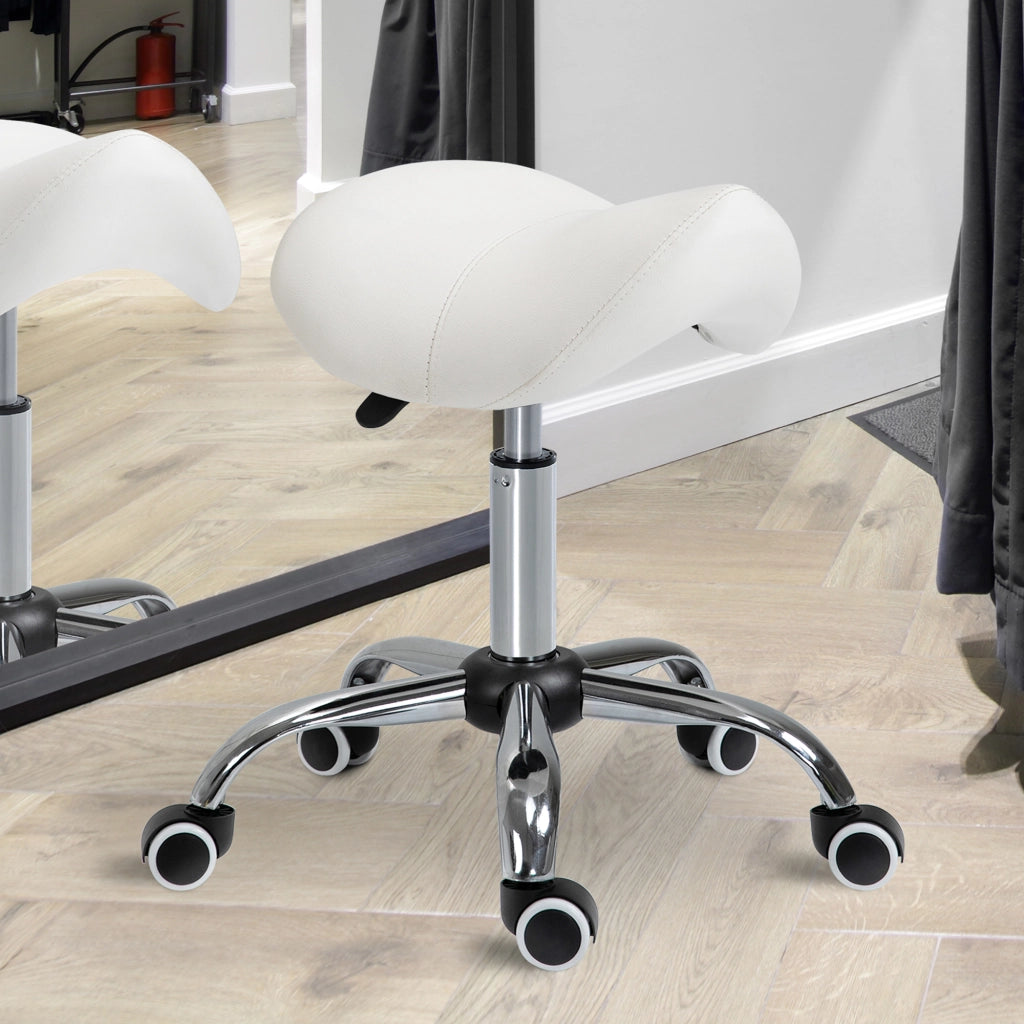 Sgabello con Ruote e Altezza Regolabile ¨C Zephmum ¨C Bianco 52x53x49-61cm