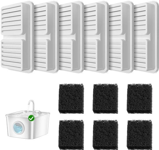 Set di sostituzione per filtri di acqua 6 filtri a carbone attivo - 6 filtri schiuma - compatibile con fonte di acqua 2,6 L - filtro quadruplo - acqua sana e fresca - filtro per gatti