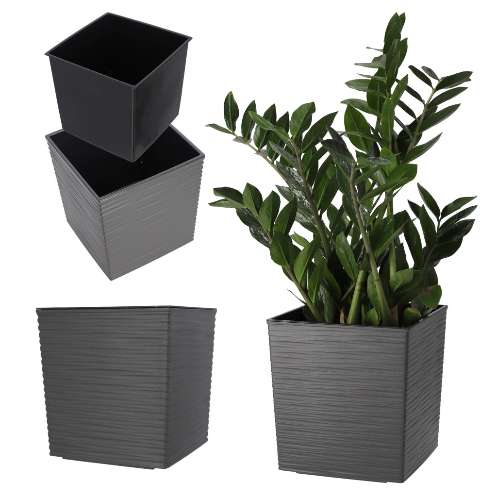 Vaso da fiori KADAX, vaso da fiori, 25 cm, coperchio in plastica grigia, con inserto
