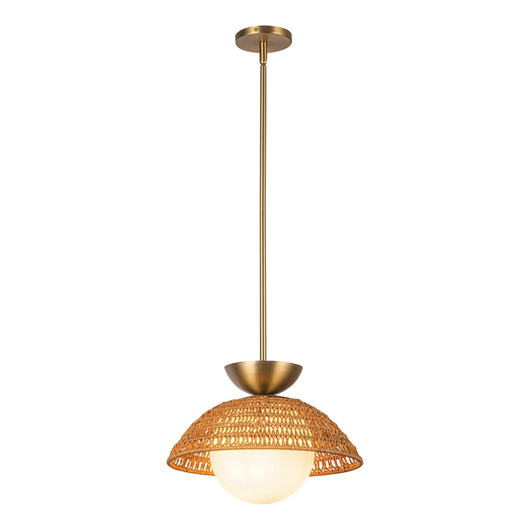 Sospensione boho Perth Alora rattan sfera opale oro E27