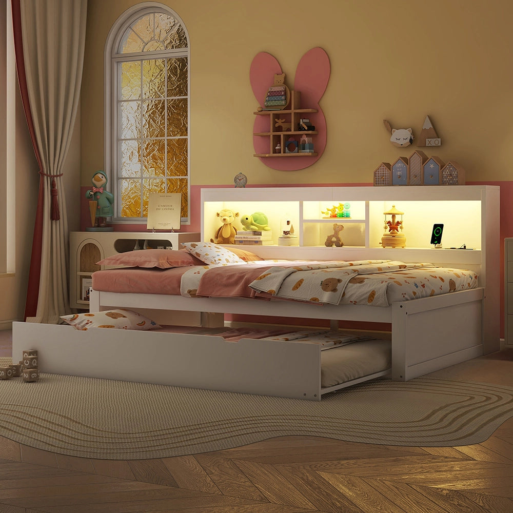 Divano letto daybed - Xylo - 90x200 cm LED USB contenitore bianco